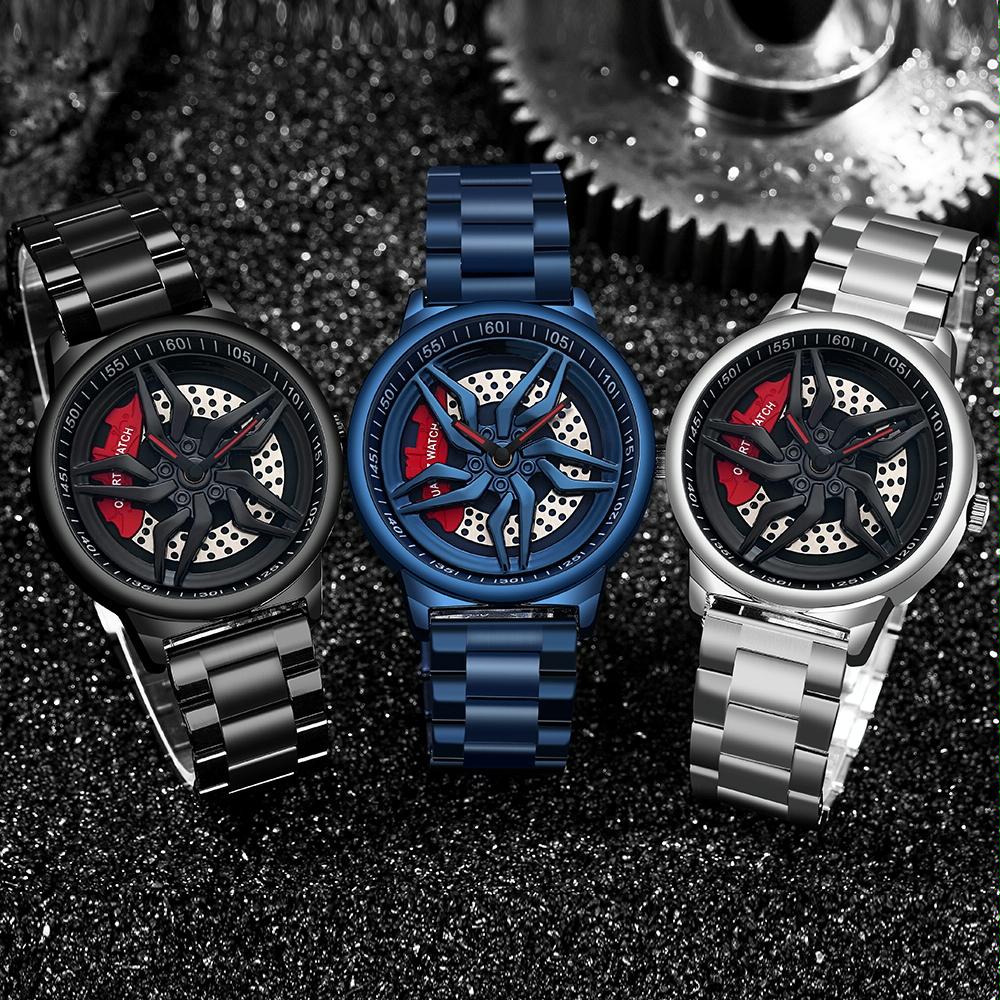 Men 360 Degree Hollow Spinning Dial Quartz Watch with Steel Strap - Silver 4