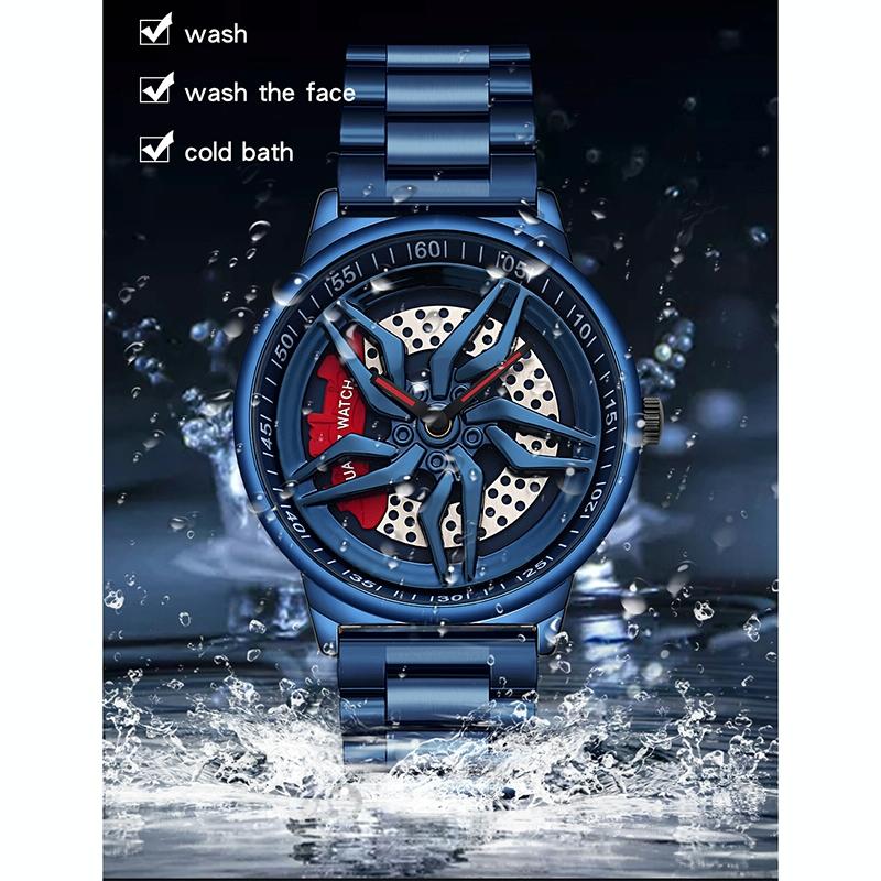Men 360 Degree Hollow Spinning Dial Quartz Watch with Steel Strap - Silver 7