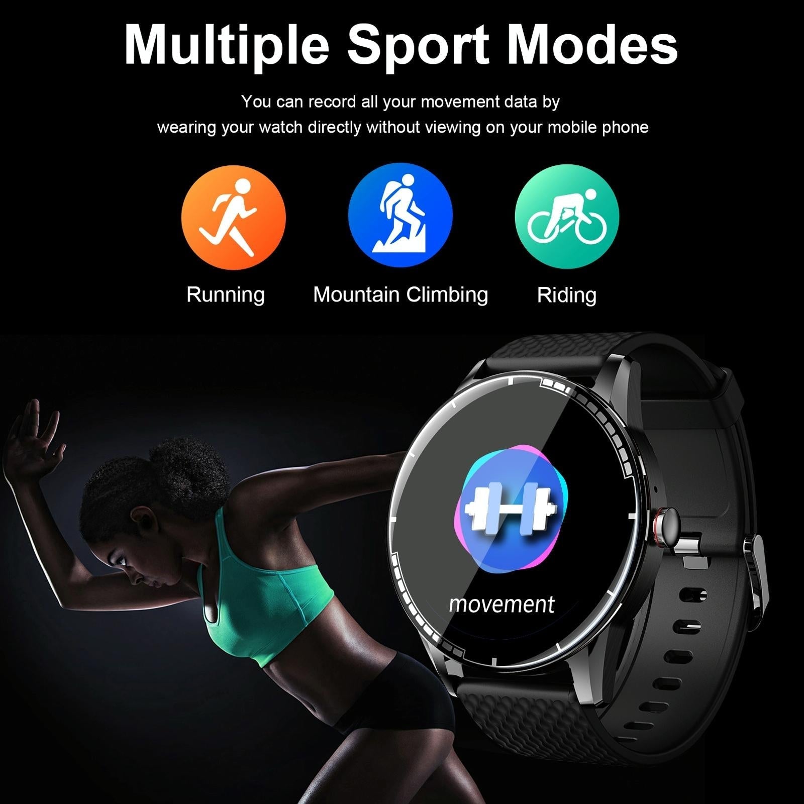 1.28 Inch Touch Screen Ip67 Waterproof Smart Watch Support Bluetooth Call / Sleep Monitoring / Heart Rate Monitoring Black 7