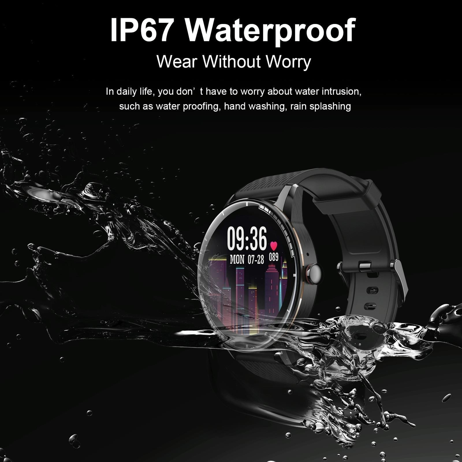 1.28 Inch Touch Screen Ip67 Waterproof Smart Watch Support Bluetooth Call / Sleep Monitoring / Heart Rate Monitoring Black 9