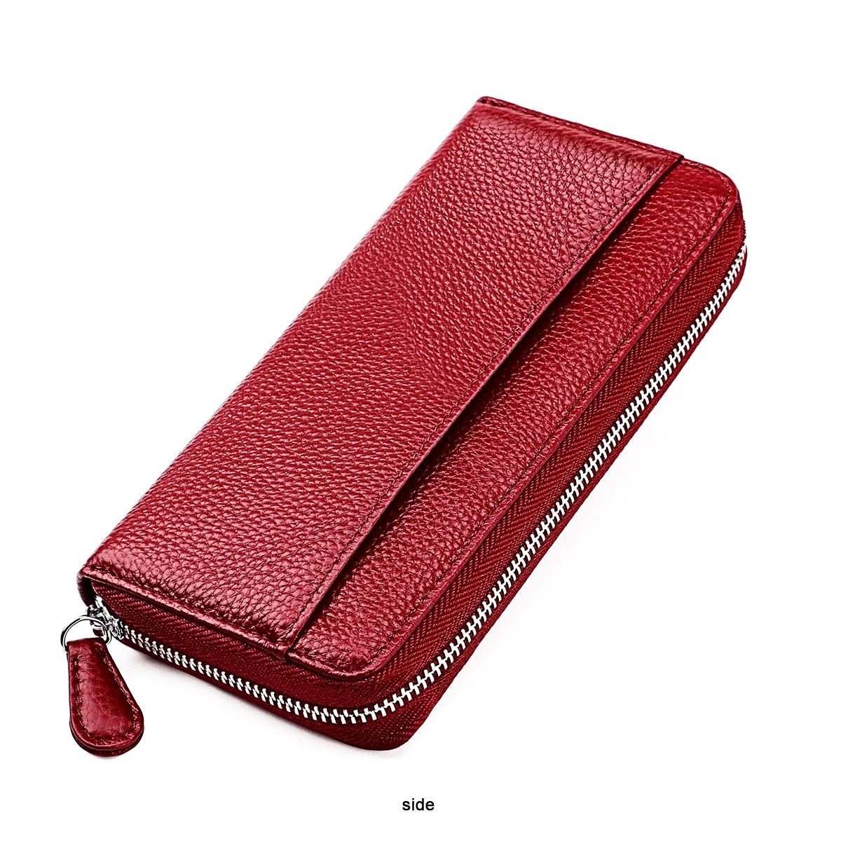 Stylish Rfid Clutch with Zipper - Lychee Texture - Red Wine 4