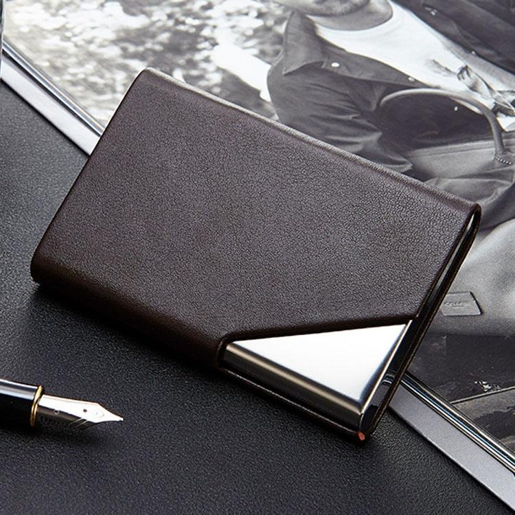 Stainless Steel Business Card Holder Men Leather Clamp - Black 7