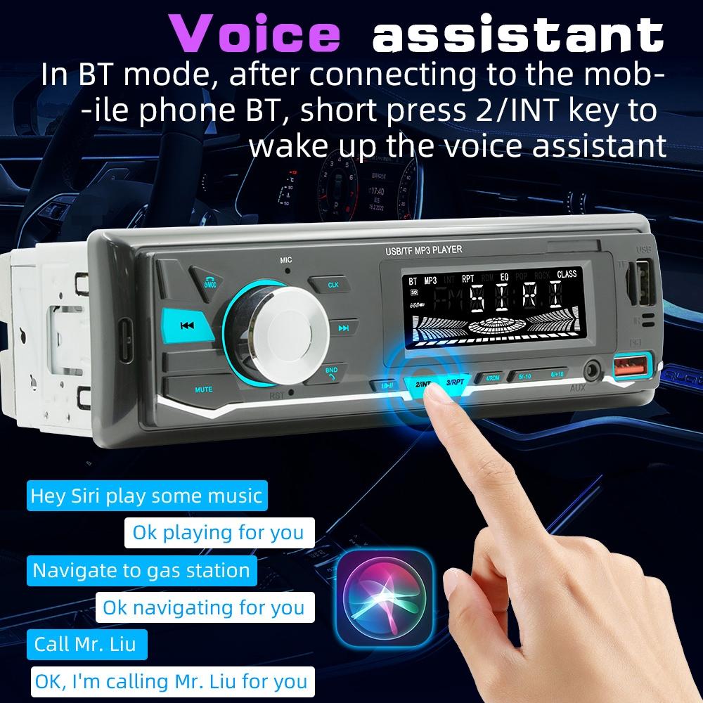 Car Mp3 Player With Voice Assistant & Fm - Colourful Lights Black 8