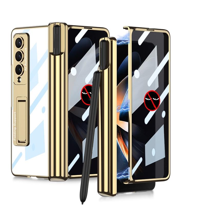 For Samsung Galaxy Z Fold4 5G Foldable Magnetic Privacy Case With Pen Holder - Fits 4Th Generation Ipad - Champagne Gold