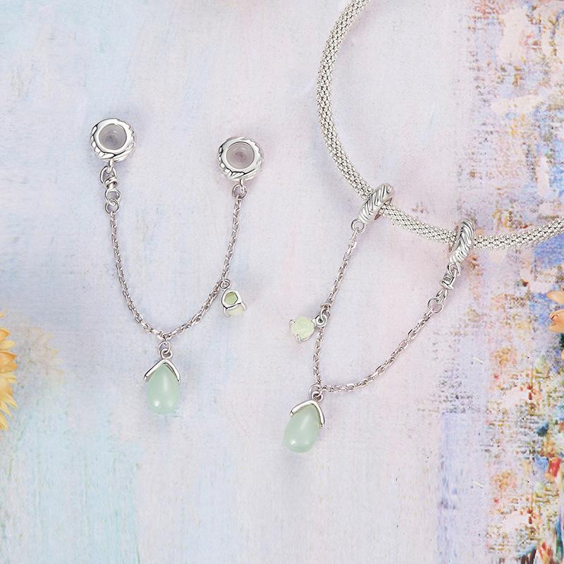 925 Sterling Silver Water Drop Safety Chain Bracelet 4
