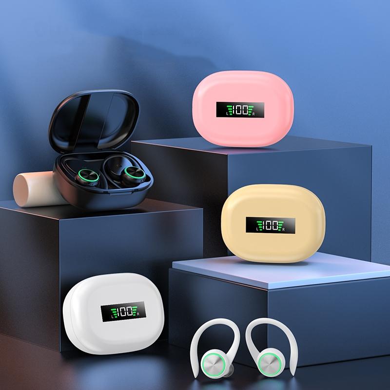 Wireless Bluetooth Earphones with Charging Bin and Digital Display - Black 3