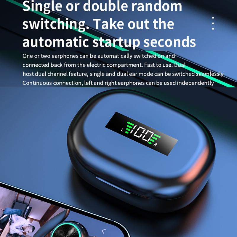 Wireless Bluetooth Earphones with Charging Bin and Digital Display - Black 7