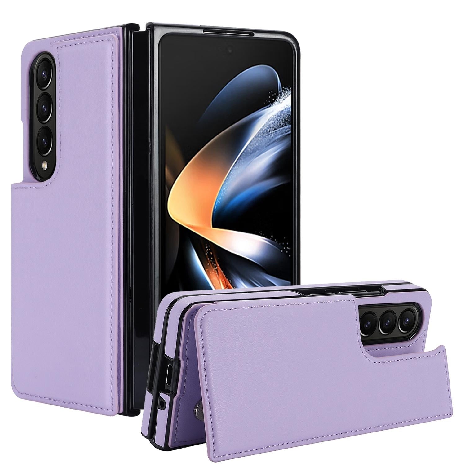 For Samsung Galaxy z Fold4 5G Foldable Phone Case with Double Buckle Card Slot - White 3