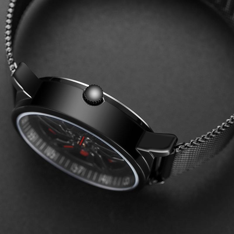 Men 360 Degree Hollow Dial Mesh Strap Quartz Watch - Spinning Design - Silver 5