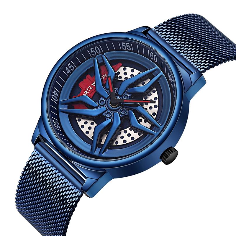 Men 360 Degree Hollow Dial Mesh Strap Quartz Watch - Spinning Design - Silver 11