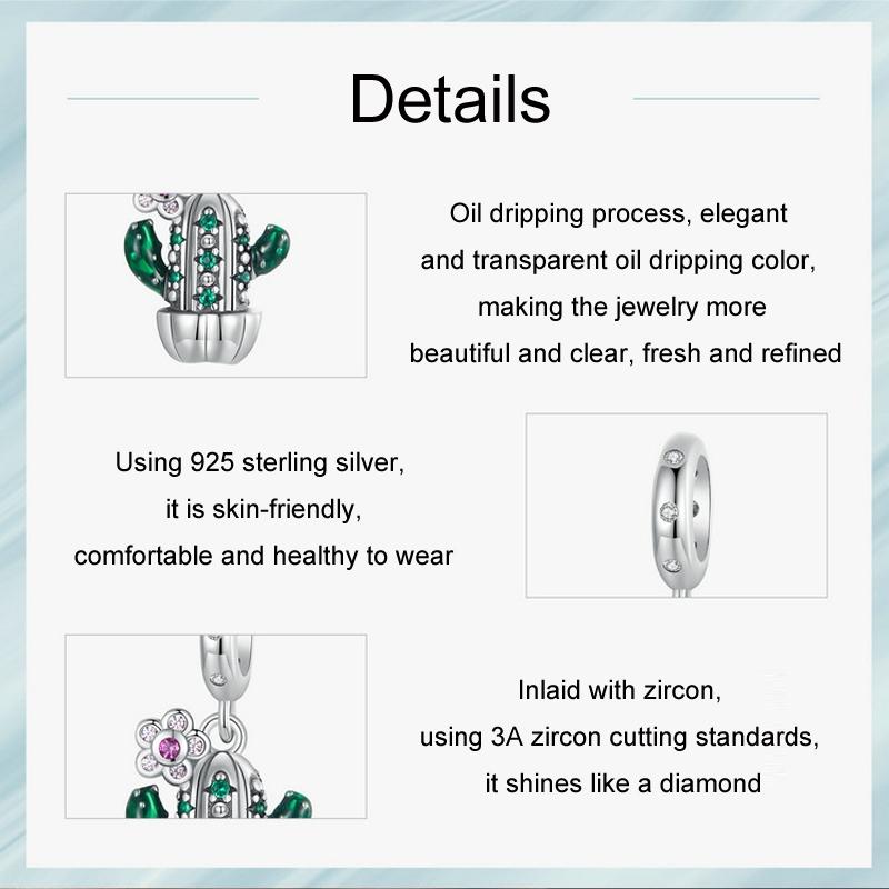 925 Sterling Silver Diy Desert Cactus Potted Pendant 5