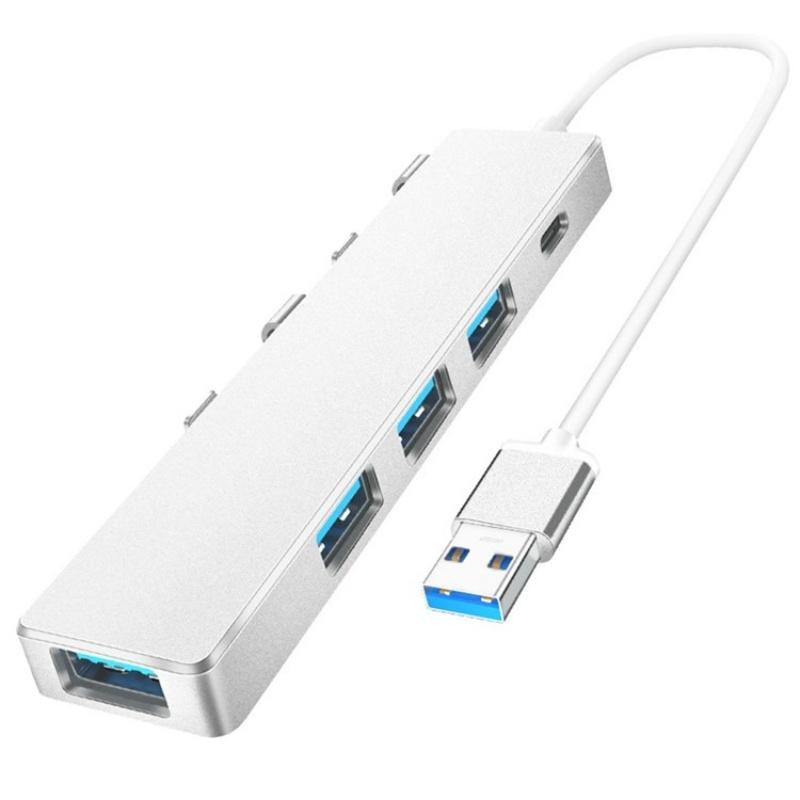 Usb 3.0 Type-C + 4-Port Hub For Laptop Expansion - Grey
