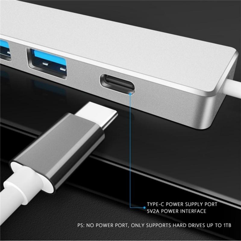 Usb 3.0 Type-C + 4-Port Hub For Laptop Expansion - Grey 4