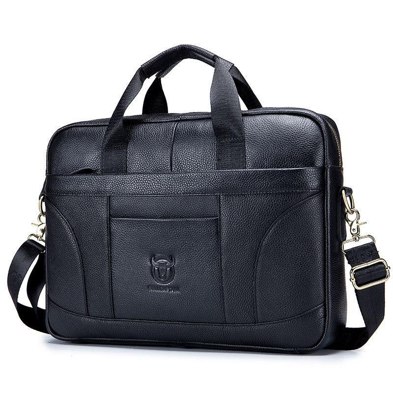 Large Capacity Retro Cowhide Briefcase - Black