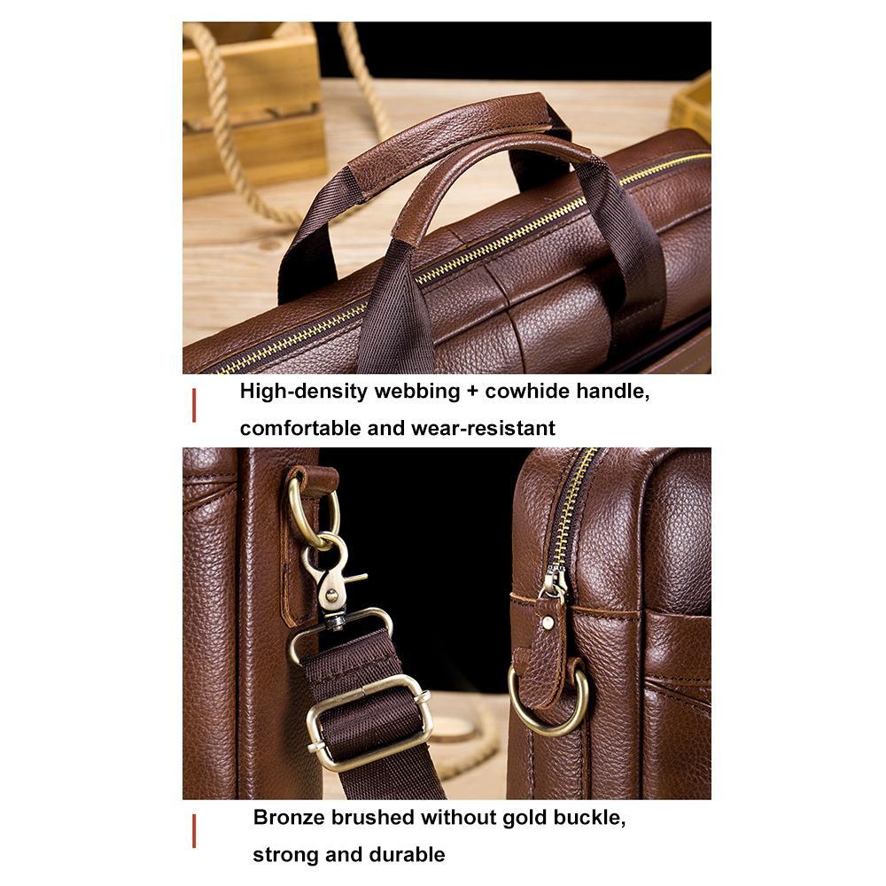 Large Capacity Retro Cowhide Briefcase - Black 9
