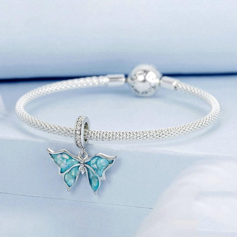 925 Sterling Silver Platinum Plated Butterfly Pendant Beads 3