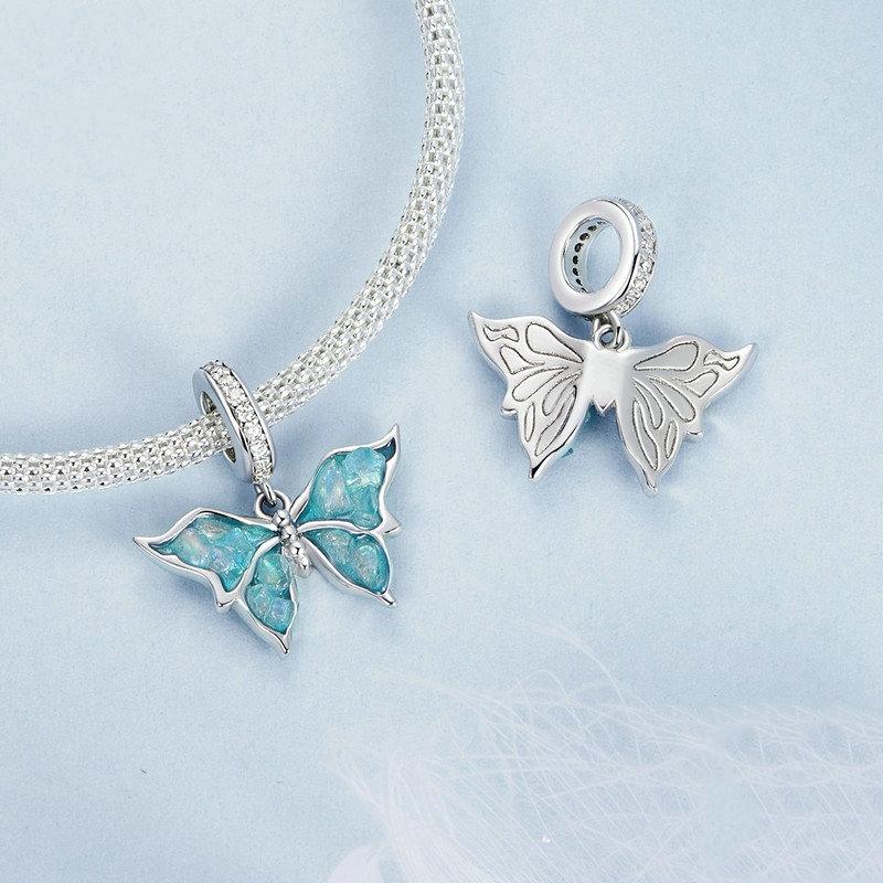925 Sterling Silver Platinum Plated Butterfly Pendant Beads 4