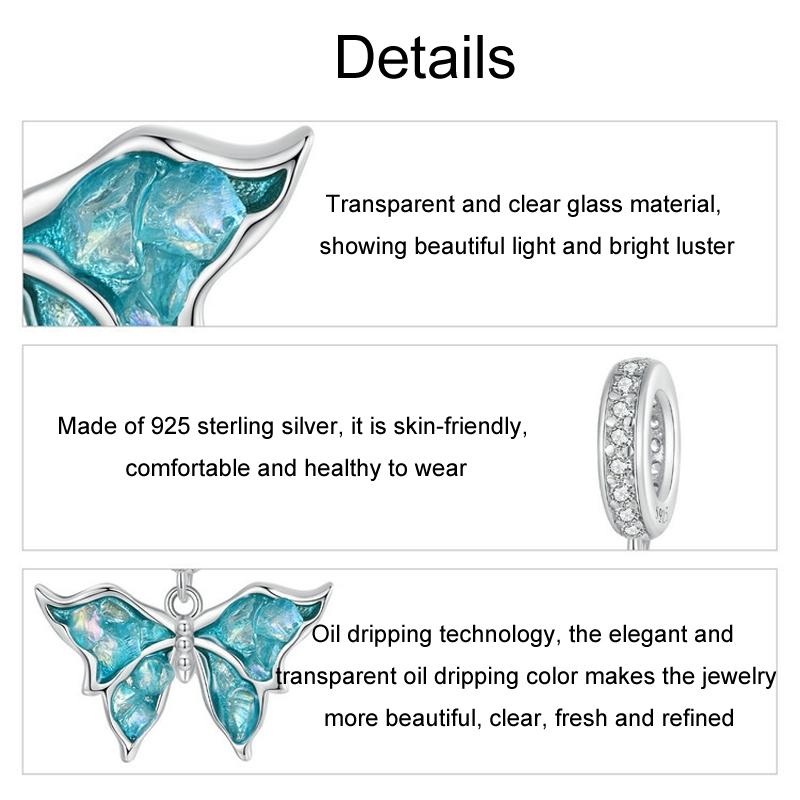 925 Sterling Silver Platinum Plated Butterfly Pendant Beads 5