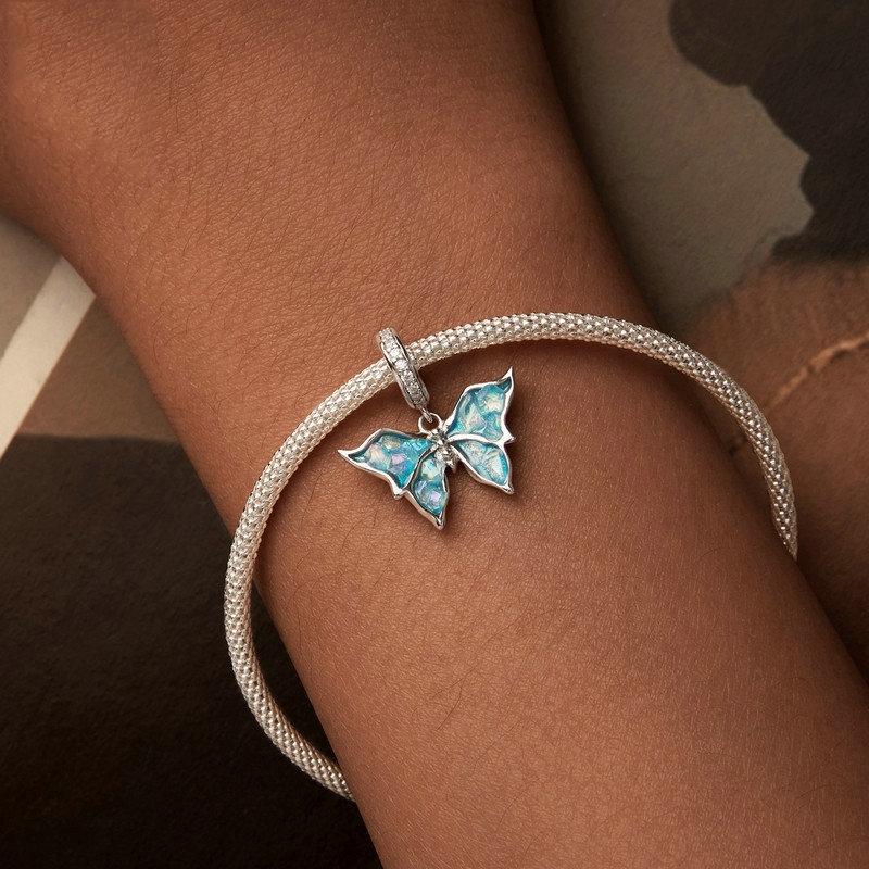 925 Sterling Silver Platinum Plated Butterfly Pendant Beads 6