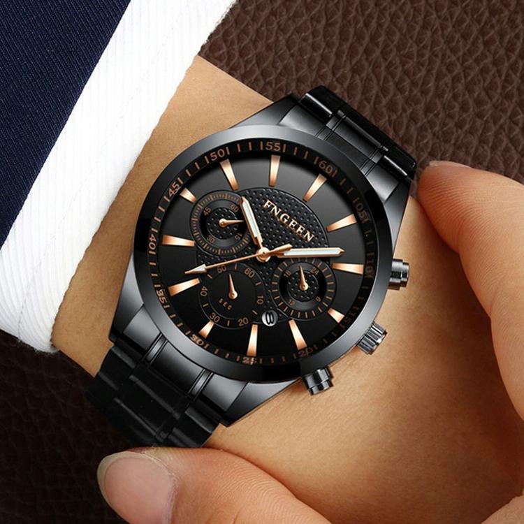 Waterproof Men Watch with Luminous Six-needle Design - Black Steel Black 11