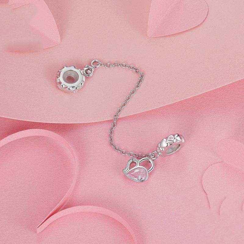 925 Sterling Silver Valentine Heart Lock Safety Chain For Diy Beading 3