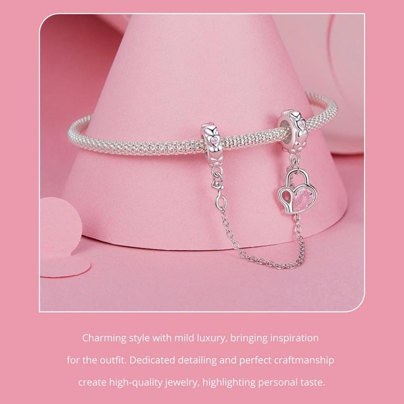 925 Sterling Silver Valentine Heart Lock Safety Chain For Diy Beading 4