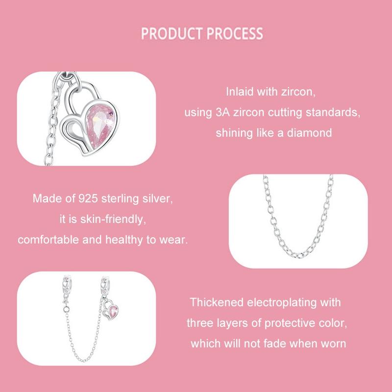 925 Sterling Silver Valentine Heart Lock Safety Chain For Diy Beading 5
