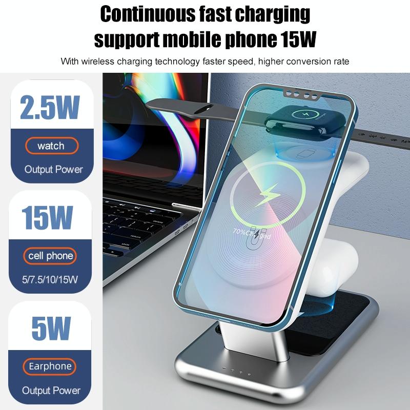 15W 3 In 1 Magnetic Wireless Charger - White 5