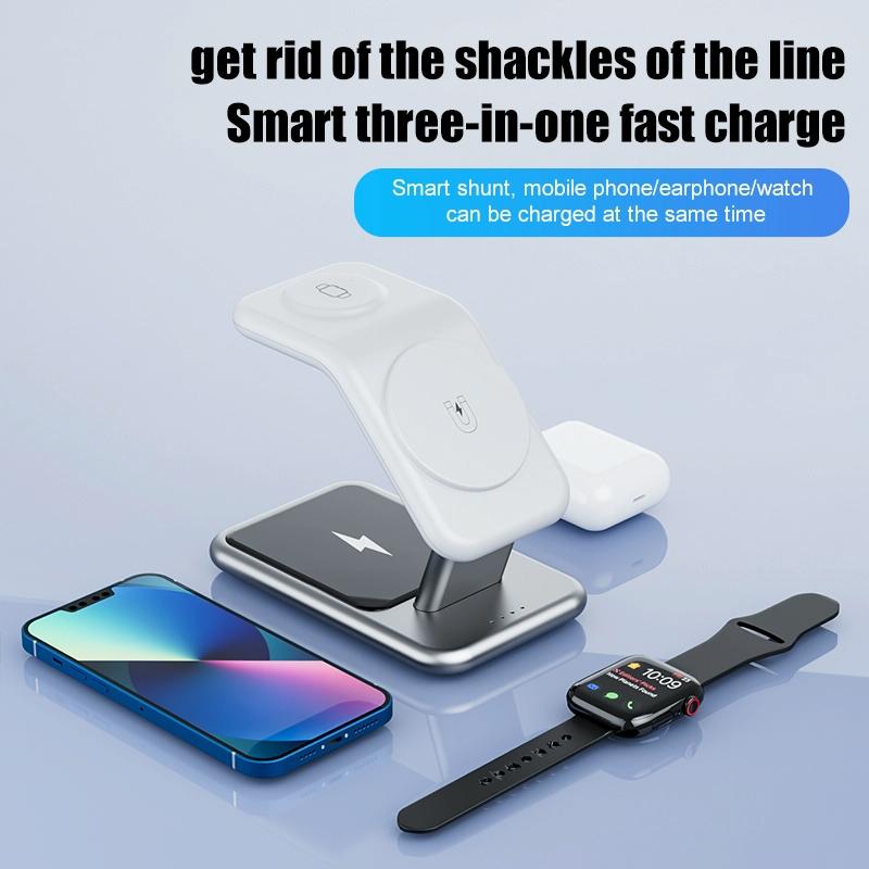 15W 3 In 1 Magnetic Wireless Charger - White 6
