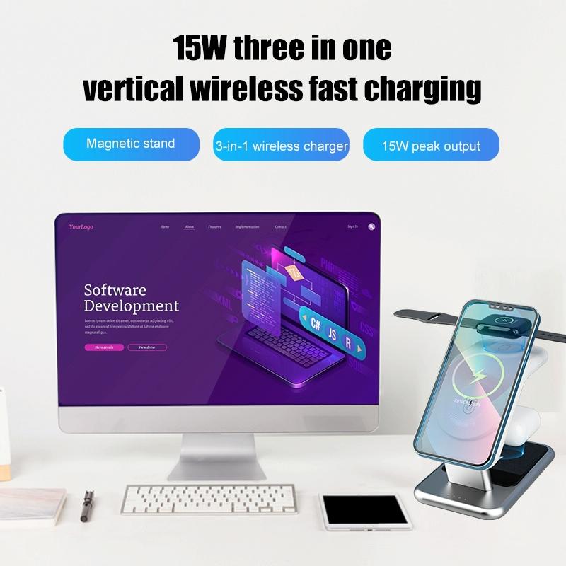 15W 3 In 1 Magnetic Wireless Charger - White 7