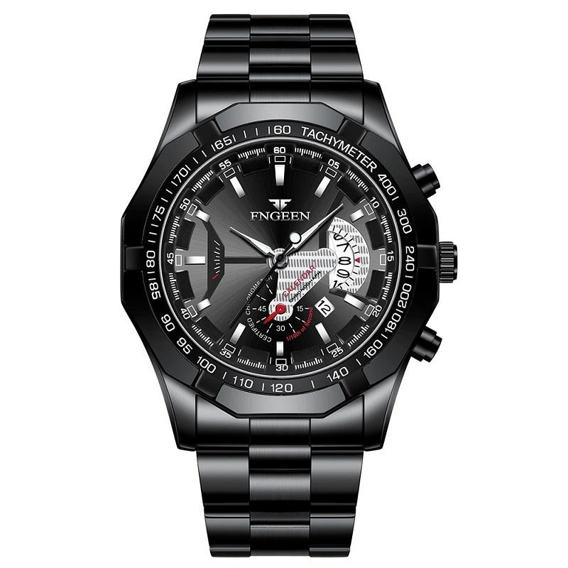Waterproof Men Calendar Watch - Black Steel Black Surface