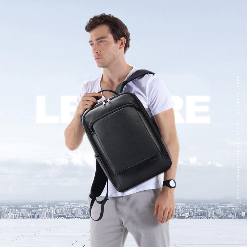 Large Business Laptop Backpack in First-layer Cowhide - Black 4