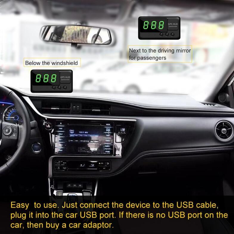 Universal Car Hud Speed Meter 3 Inch Projection Gps Display Black 5