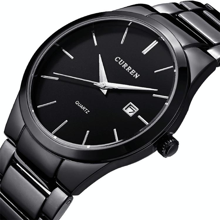 Waterproof Full Steel Quartz Watch - Fashion Business Calendar - Black Case Black Face 4