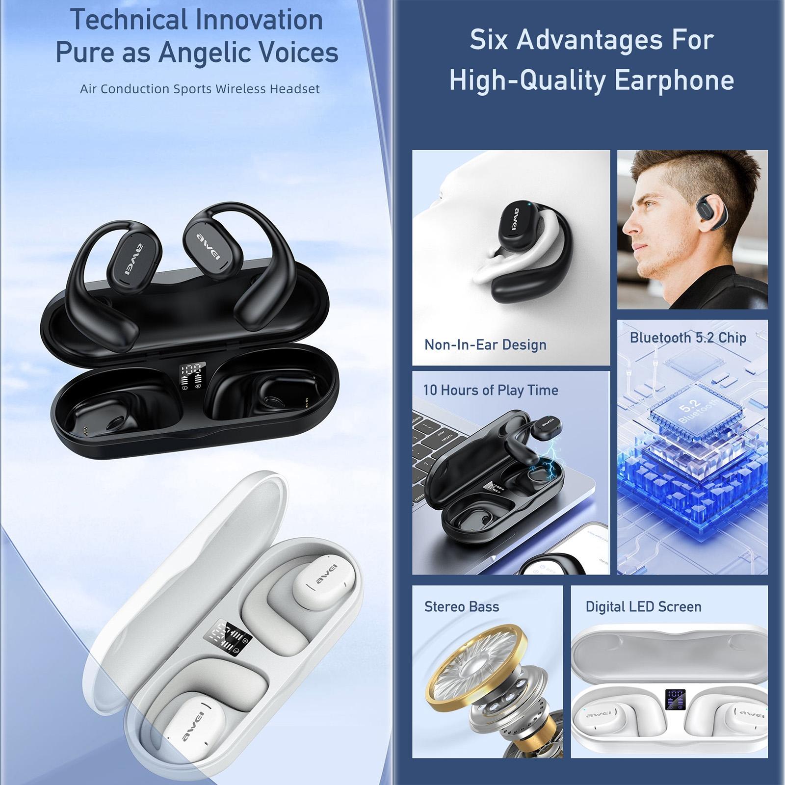 Black T69 Sport Tws Bluetooth Earbuds with Air Conduction 4