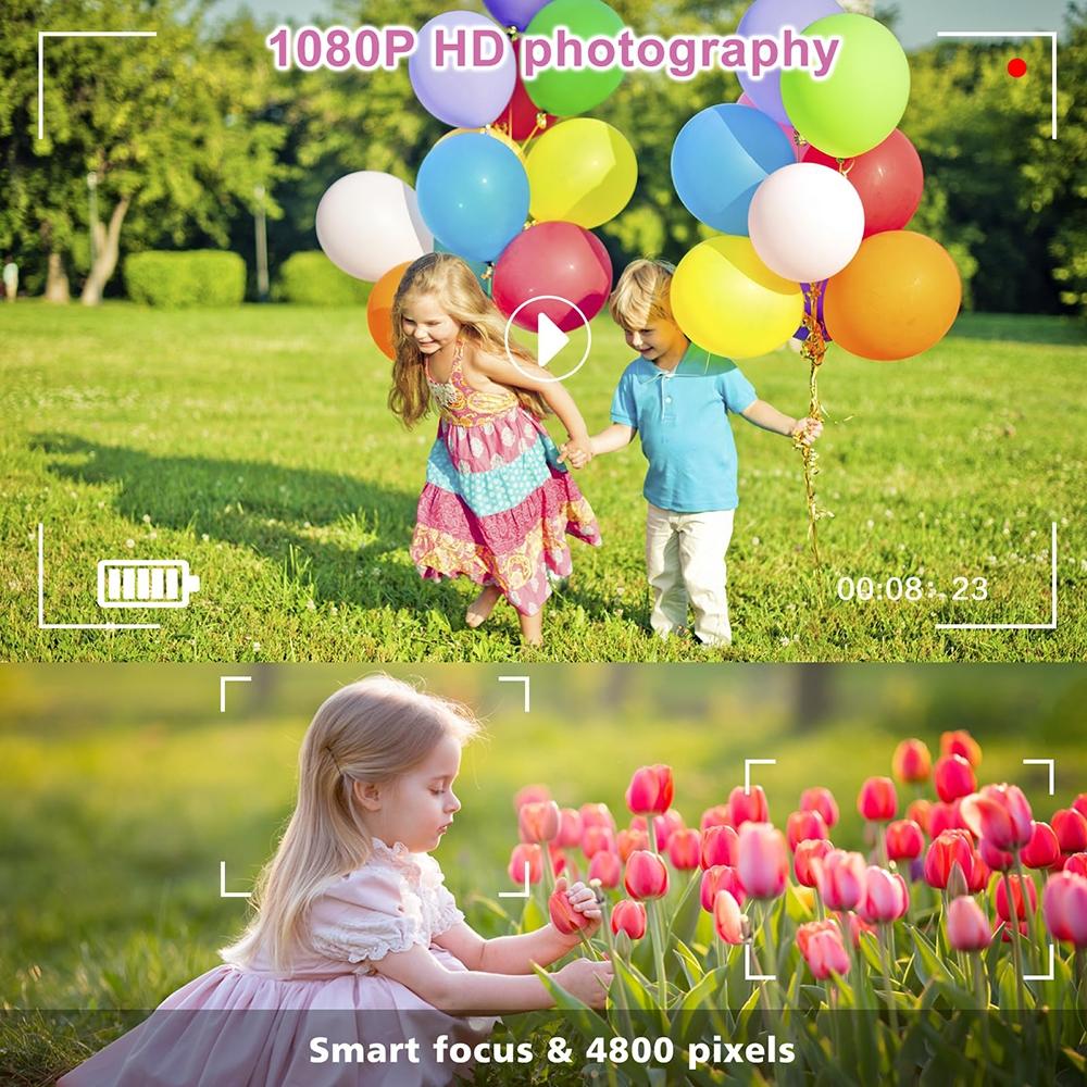 180-degree Flip-screen Cartoon Digital Camera with Stand 2.4-inch 1080p Hd - Violet 5