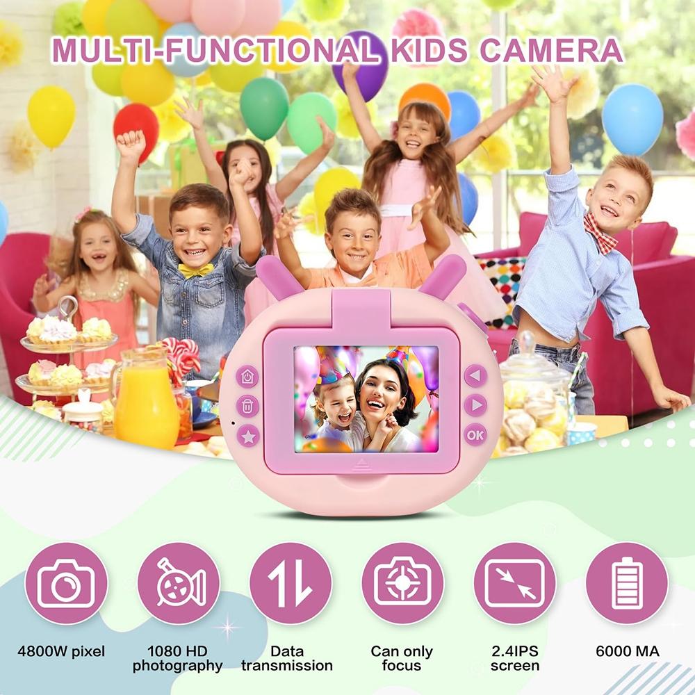 180-degree Flip-screen Cartoon Digital Camera with Stand 2.4-inch 1080p Hd - Violet 6
