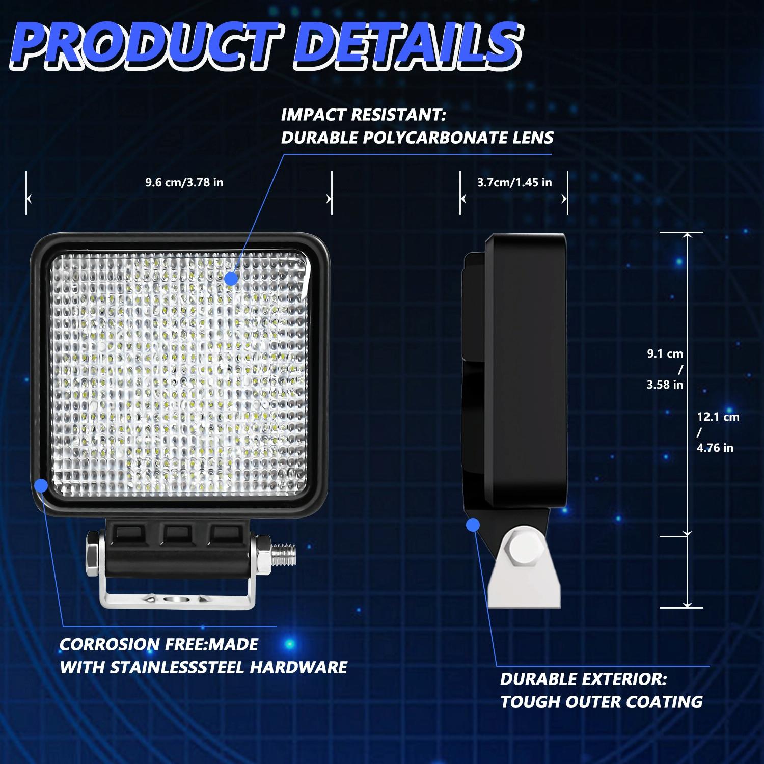 14W 9 - 30V 4 Inch Mixed Luminous Square Floodlight With Wire Set 10