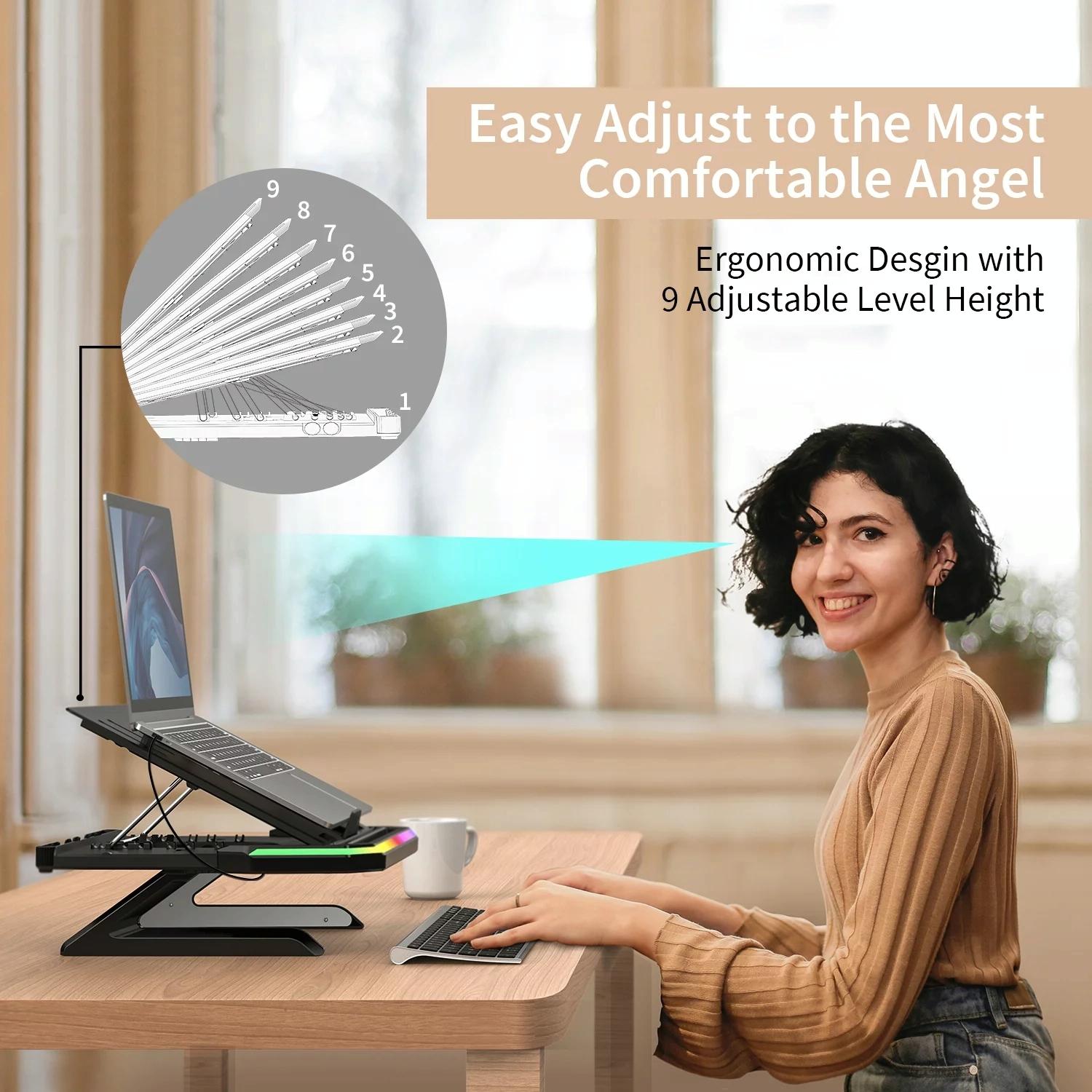 Adjustable Laptop Stand with 9 Levels of Lighting - Black 7