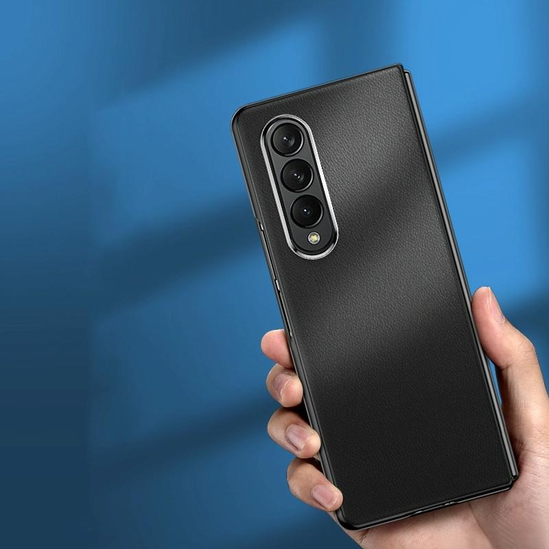 For Samsung Galaxy Z Fold4 5G Leather Plated Phone Cover - Black 6