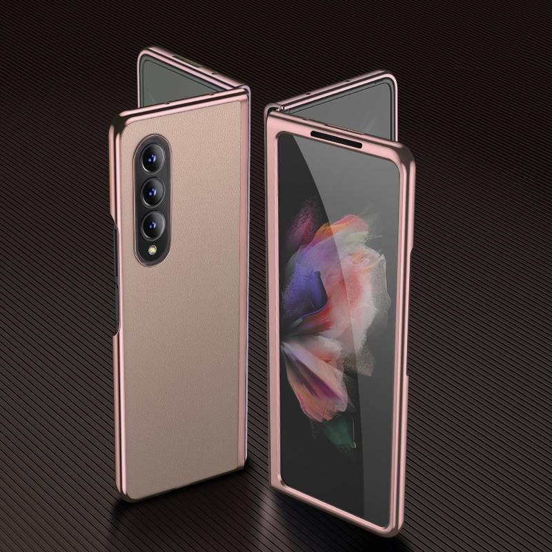 For Samsung Galaxy Z Fold4 5G Leather Plated Phone Cover - Black 9