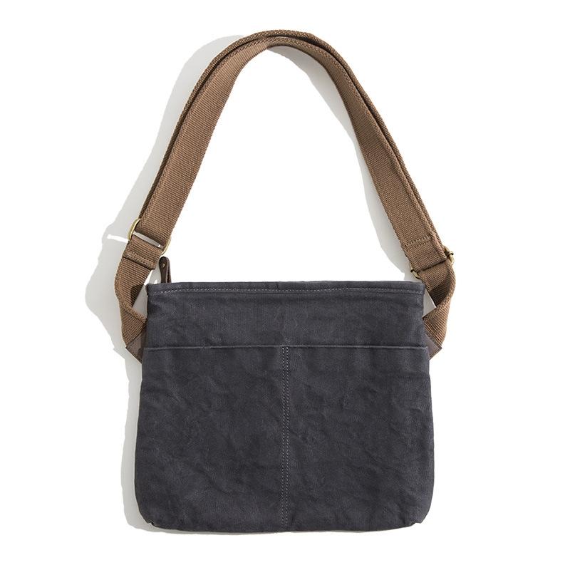 Retro Minimalist Oil Wax Canvas Shoulder Bag Dark Gray