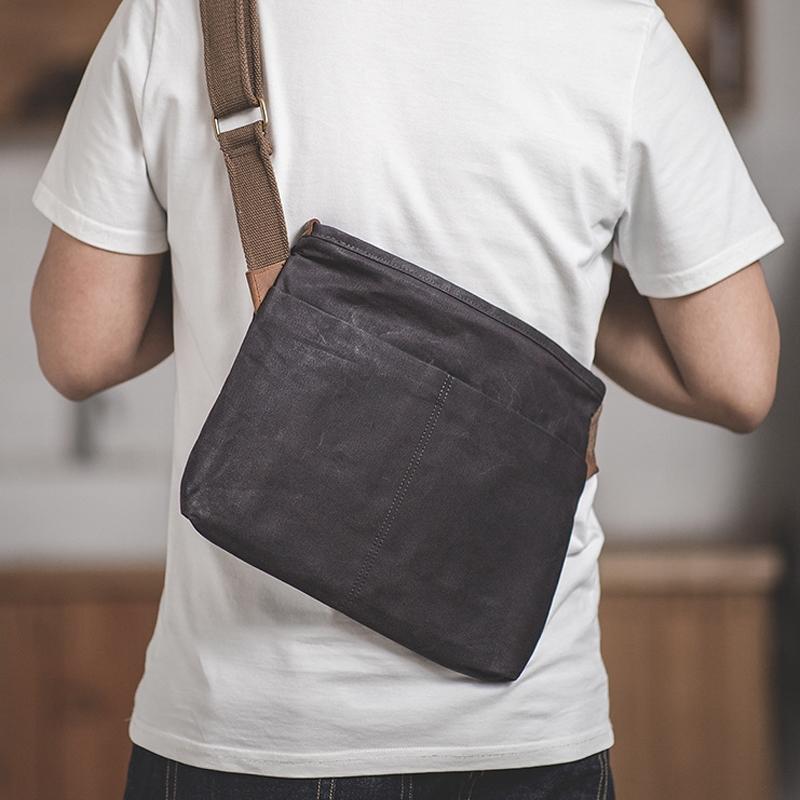 Retro Minimalist Oil Wax Canvas Shoulder Bag Dark Gray 4