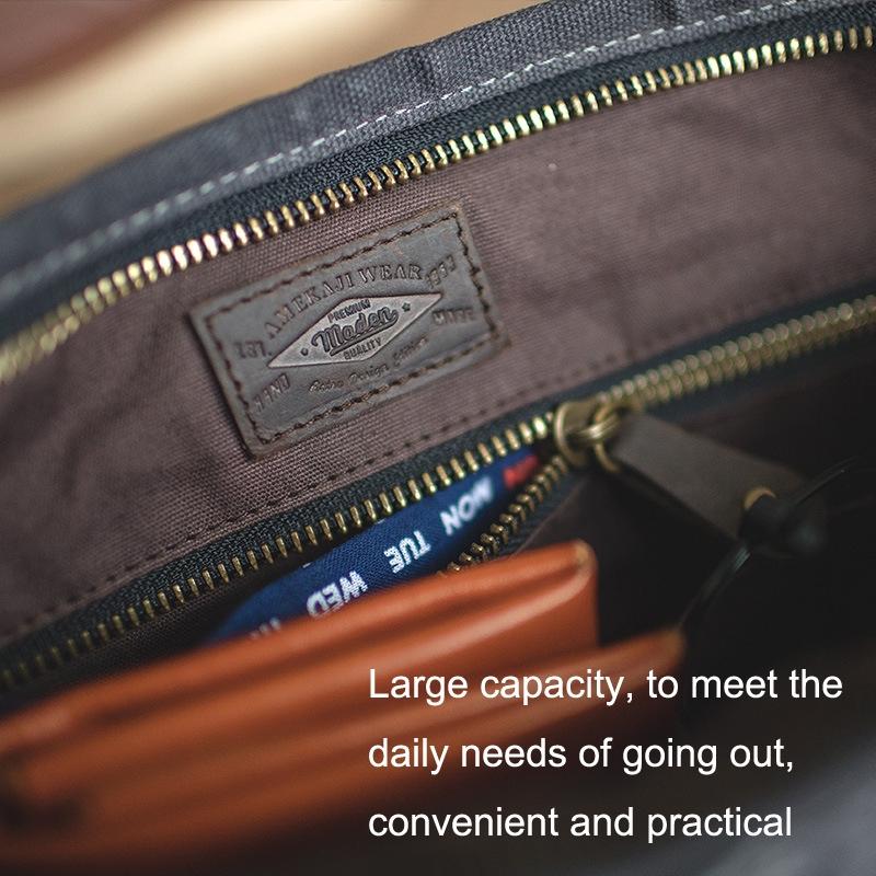 Retro Minimalist Oil Wax Canvas Shoulder Bag Dark Gray 6