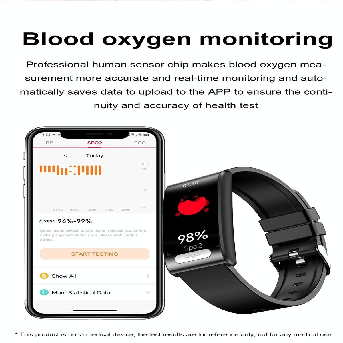 Smart Watch With Heart / Bp / Oxygen / Sugar Monitoring Silicone Strap Colour Screen - Black 7
