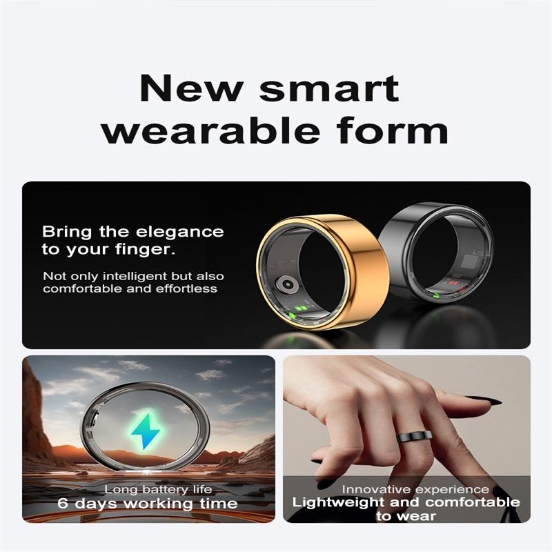 Smart Ring With Heart Rate Blood Oxygen Sleep Monitoring & Sports Modes - Size 11 - Black 7
