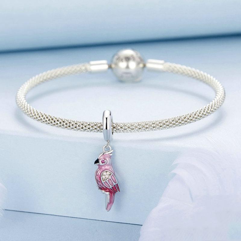 925 Sterling Silver Platinum Plated Pink Parrot Pendant 3