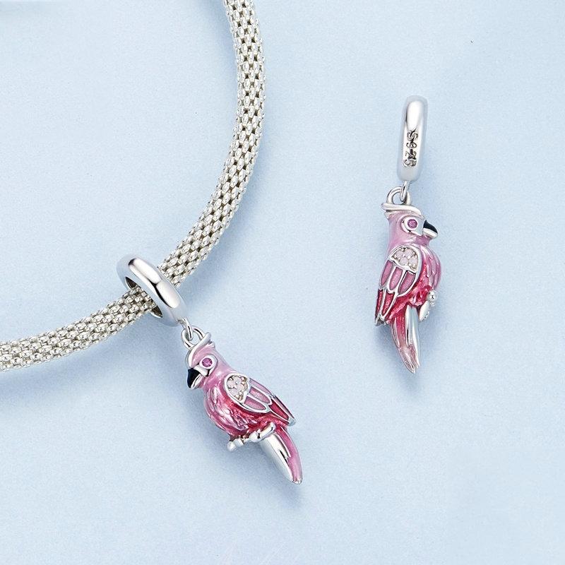 925 Sterling Silver Platinum Plated Pink Parrot Pendant 4