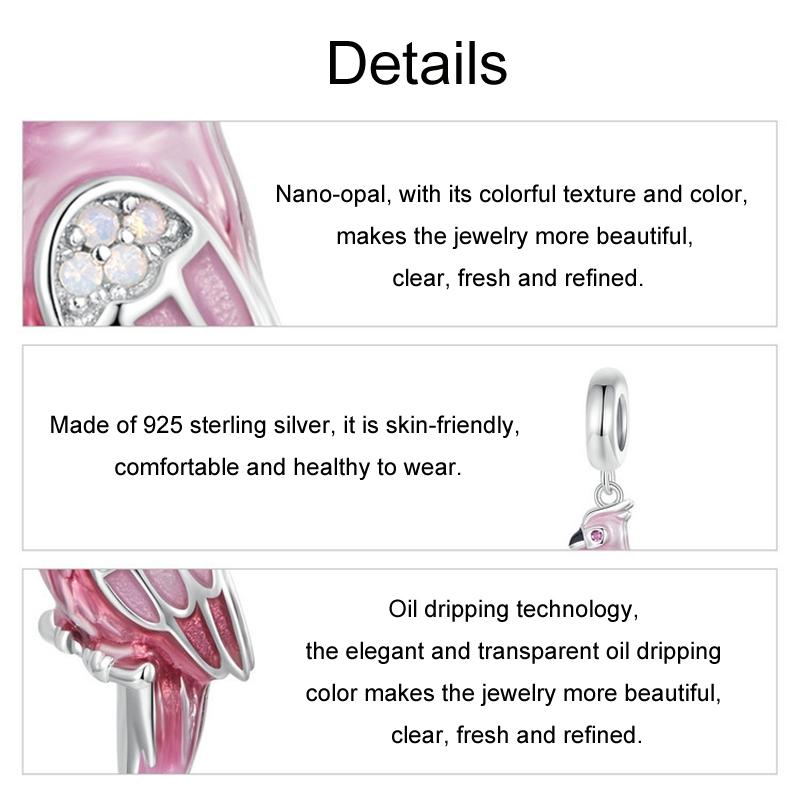 925 Sterling Silver Platinum Plated Pink Parrot Pendant 5