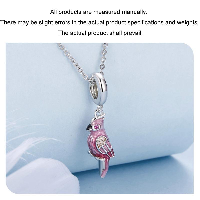 925 Sterling Silver Platinum Plated Pink Parrot Pendant 6